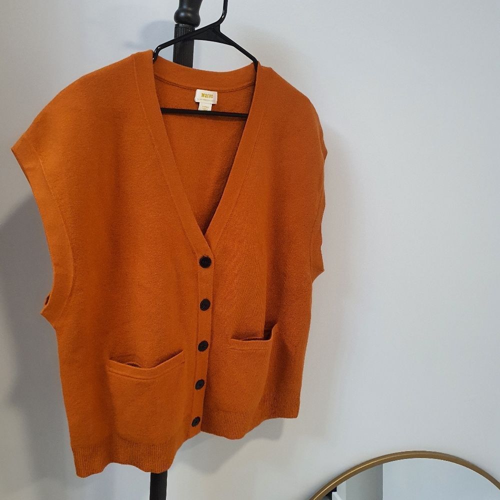 Anthropologie Orange Cardigan Sweater V-Neck Knit
